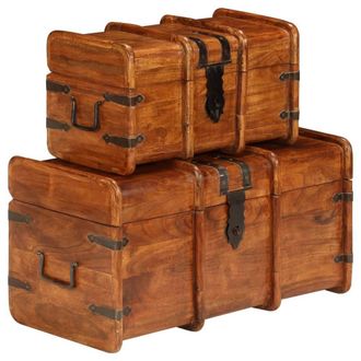 Berkfield Home Treasure Chest Set 2 Pieces Solid Acacia Wood Honey Finish in Brown