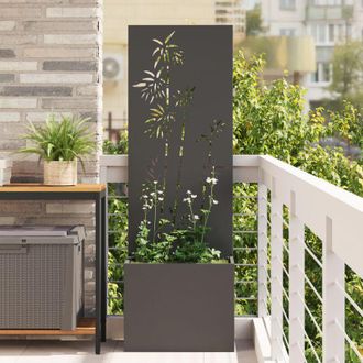 vidaXL Macetero De Jard&iacute;n Con Panel Decorativo Negro 50 X 140 Cm Vidaxl