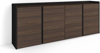 Skraut Home Skraut Home - Aparador Para Sal&oacute;n, Gran Capacidad De Almacenaje, 207x35x80cm, 4 Puertas, Armario, Zapatero, Estilo Moderno, Roble Oscuro Y Negro