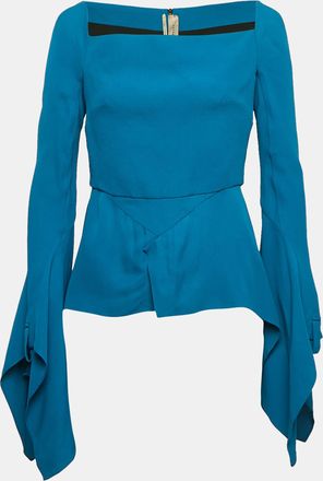 Roland Mouret Blue Crepe Flared Asymmetric Top
