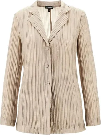 Emporio Armani Shirts, female, Beige, Size: 2XS Single-breasted Blazer Jacket