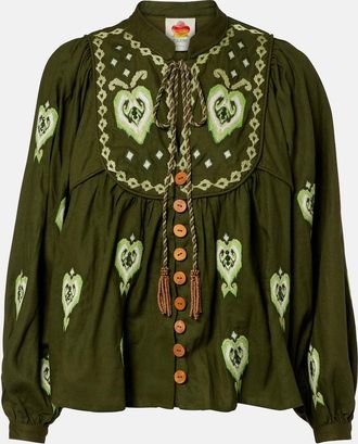 Farm Rio Blusa in misto lino con ricami