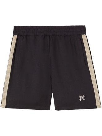 Palm Angels monogram-embroidered striped shorts - men - Linen/Flax - M - Black