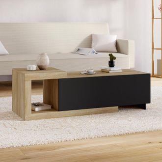 IDMarket Mesa De Centro Raphael 100-130 Cm, Extensible, 1 Puerta, Madera Y Negro