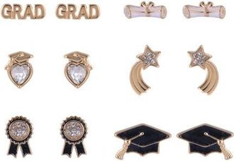 Hallmark Graduation 6 Pack Stud Earring Set in Black at Nordstrom