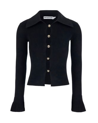 Self Portrait Fitted Ribbed Knit Cardigan with Bold Front Cutouts