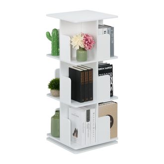 Relaxdays Relaxdays - Librer&iacute;a Giratoria, Estanter&iacute;a Rotatoria 360&ordm;, 3 Baldas, Organizador Libros, Cds, Cuadrada, 95x39x39cm, Blanca