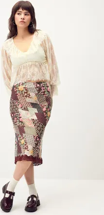 Twik Womens Patchwork pattern chiffon midi skirt