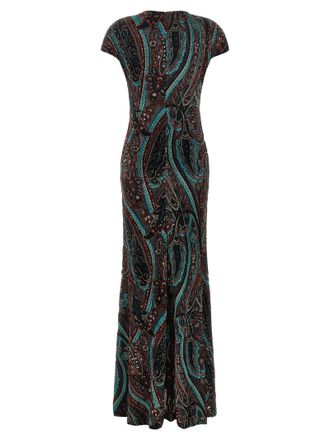 Etro Devor&eacute; Velvet Paisley Dress - Brown