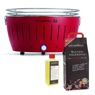 Lotus Grill Barbacoa Roja Xl Con Pilas Y Cable De Alimentaci&oacute;n Usb + 2,5kg De Carb&oacute;n De Haya + Gel Combustible 500ml - Lotus Grill