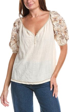 Max Studio Elbow Sleeve Embroidered V-Neck Top