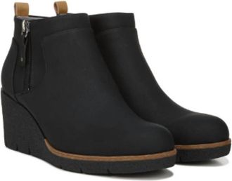 Dr. Scholls Womens Faux Leather Bianca Wedge Bootie Shoes In Black