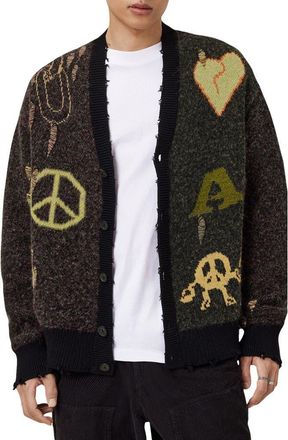 AllSaints Emotive Cotton Blend Cardigan in Black at Nordstrom, Size Xx-Large