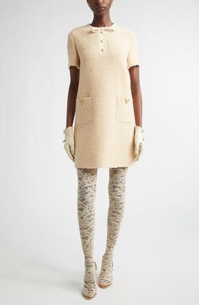 Valentino V-Detail Boucl&eacute; Tweed A-Line Dress in White at Nordstrom, Size 10 Us