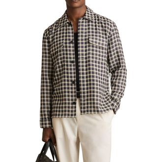 Reiss Ribona Check Button-Up Shirt in Navy/white at Nordstrom Rack, Size Large