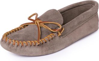 Minnetonka Mens Leather Laced Soft Leather Sole Moccasin, Grey, 11 UK