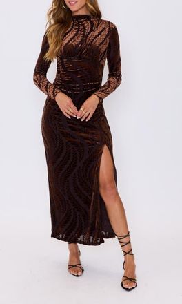 VICI Collection Sedona Velvet Burnout Long Sleeve Maxi Dress in Black Print at Nordstrom, Size Medium