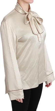 Dolce & Gabbana Beige Sleeve Top Queen Silk Satin Womens Blouse