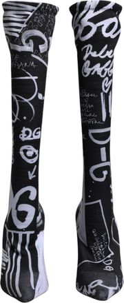 Dolce & Gabbana Black Logo Stretch Heels High Boots Womens Shoes