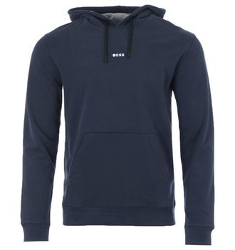 HUGO BOSS Mens Centre Logo Sustainable Hooded Sweatshirt - Navy Cotton - Size Small
