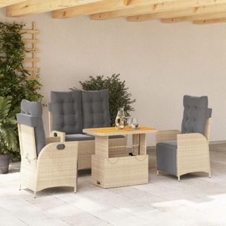 vidaXL Set De Comedor Jard&iacute;n Con Cojines 4 Pzas Rat&aacute;n Sint&eacute;tico Beige Vidaxl