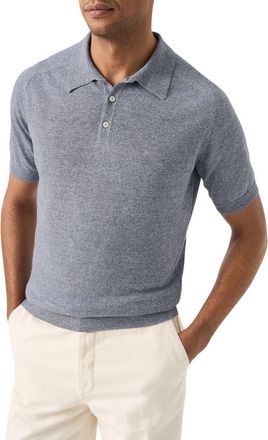 Eton Linen & Cotton Fine Knit Polo in Dark Blue at Nordstrom, Size Xx-Large