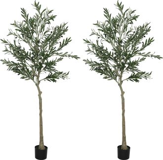 HOMCOM 2 Pack Indoor Artificial Plants - Faux Potted Silk Olive Trees - 180cm | TJ Hughes