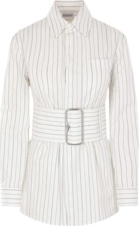 Burberry Gestreept katoenen overhemd met oversized gesp - Dames - Overhemden - Wit - 2XS - Katoen - Overhemden
