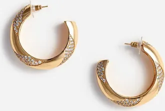 Self Portrait Gold And Crystal Hoop Earrings