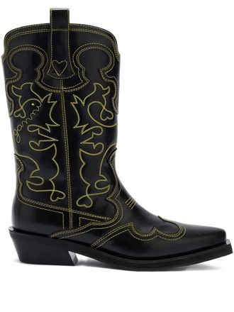 Ganni Laarzen met puntige neus en stiksels - Zwart