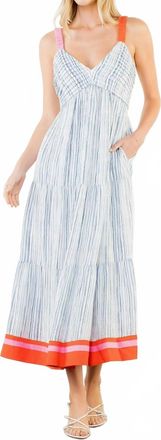 THML Clothing Thin Strap Striped Pattern Dress In White Maxi