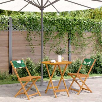 Berkfield Home 3 Piece Bistro Set Leaf Pattern Fabric & Solid Wood in Green
