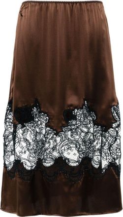 Viktor & Rolf lace-detail satin skirt - women - Silk - L - Brown
