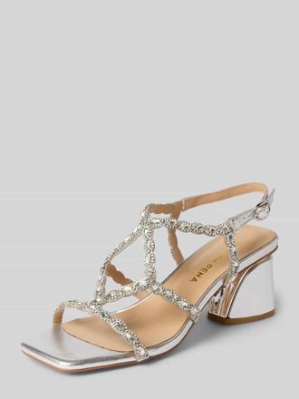 Alma En Pena Sandalette mit Ziersteinbesatz und Blockabsatz in Silber, Gr&ouml;&szlig;e 39