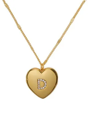 Kate Spade New York crystal initial heart locket necklace in Clear/gold. at Nordstrom