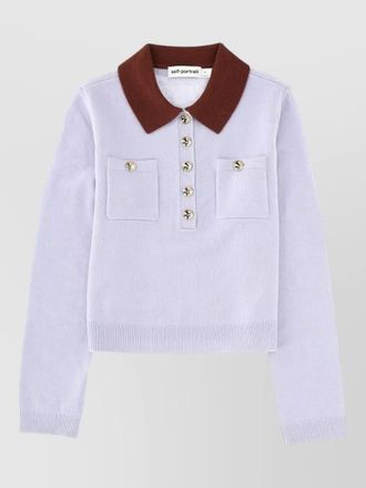 Self Portrait knit top contrasting collar front pockets
