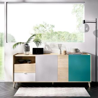 Dmora Aparador Marmontana, Buffet Para Sal&oacute;n, Aparador Moderno Para Sal&oacute;n Con 3 Puertas, 180x43h75 Cm, Roble Y Gris - Dmora