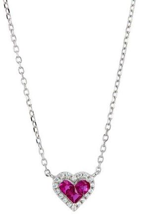 Savvy Cie Jewels Cubic Zirconia Heart Halo Pendant Necklace in Ruby Red at Nordstrom Rack
