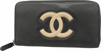 Chanel Black Leather Long Wallet (Bi-Fold) (Pre-Owned)