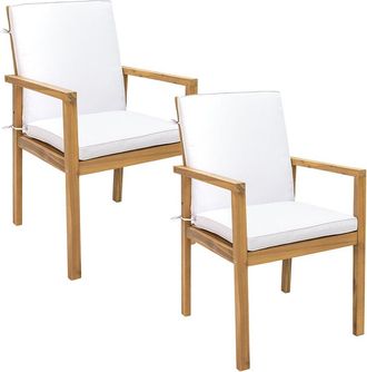Sunnydaze Rodanthe 2-Pack Acacia Outdoor Dining Armchairs With Cushions