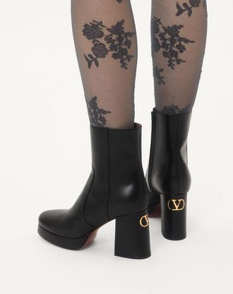 Valentino Garavani Stivaletto Con Plateau Fawcette In Vitello 90Mm Donna NERO 36.5