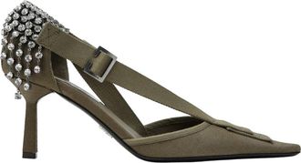 Prada Pumps van Canvas met Kristallen - Dames - Pumps - Groen - 38 EU - Katoen - Schoenen