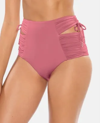 SOLUNA SWIM Under The Sun Cutout High Waist Bikini Bottoms In Mulberry