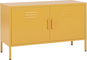 Beliani Aparador De Metal Amarillo 100 X 40 Cm 2 Puertas Estantes Protectores Patas Uria