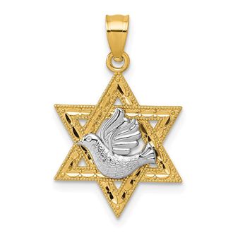Diamond2Deal 14k Two-tone Gold Textured Dove On Star Of David Pendant
