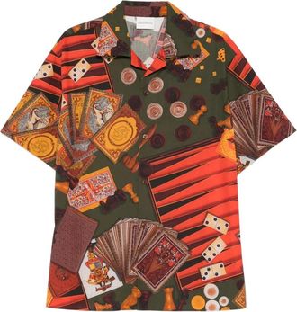 Dr&ocirc;le de Monsieur Casino Patterned Short-sleeve Shirt - Heren - Korte mouwen Overhemden - Veelkleurig - L - Katoen - Overhemden