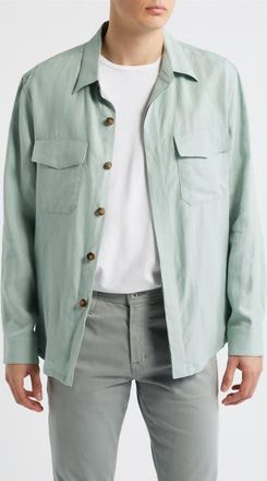 Canali Relaxed Fit Linen Overshirt in Green at Nordstrom, Size 43 Us