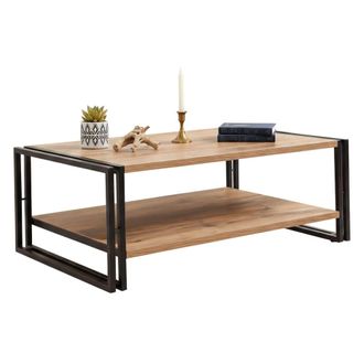Dmora Dmora - Mesa De Caf&eacute; Sirius, Mesa De Centro Baja, Revistero Para Sof&aacute;, Estante De La Sala De Estar, 110x70h40 Cm, Roble Y Negro, Con Embalaje Reforzad
