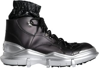 Dolce & Gabbana Mens Portofino Laceup Boots Silvertone - Black Leather - Size EU 44