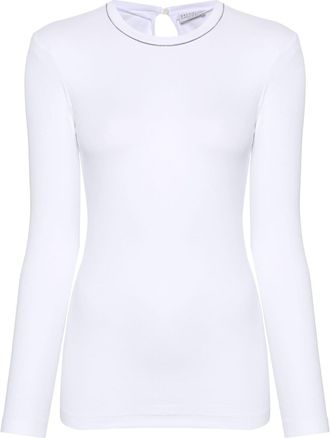 Brunello Cucinelli beaded-trim ribbed T-shirt - women - Spandex/Elastane/Cotton - S - White